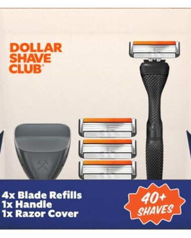 Dollar Shave Club | Travel Shave Set | 4 Swift Rinse Refill Cartridges, 1 Handle (Black), 1 Razor Cover