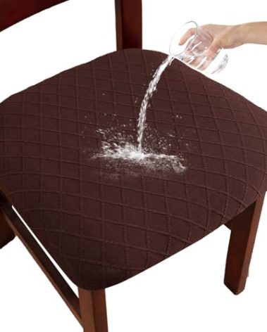 YUEANG Waterproof Chair Seat Covers Set of 2 for Dining Room, Stretch Removable Washable Dining Chair Seat Slipcovers for Home, Restaurant, Banquet,Kitchen Chair Seat Protector-Chocolate, Large