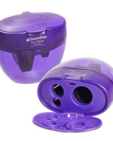 Swordfish ‘The Triple’ Three Hole Pencil Sharpener with Mess-Free Canister [Pack of 1] 8-16 mm [40228s], Purple