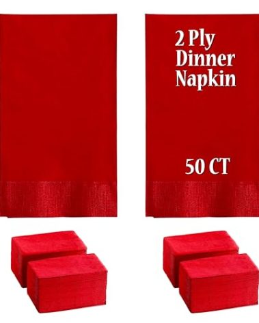 Perfectware- 2 Ply Dinner Napkin Red- 50 CT Red 2 Ply"15 x 17" Paper Dinner Napkins - Pack of 50 CT. Ideal for Party., (PWRedDinnerNapkin-50CT)