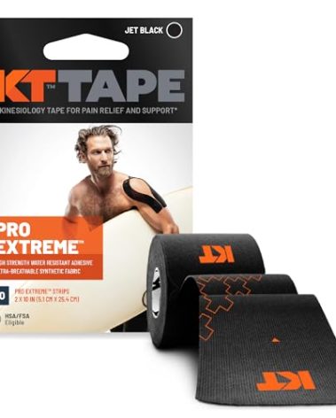KT Tape, Pro Extreme Synthetic Kinesiology Athletic Tape, 20 Count, 10” Precut Strips, Jet Black
