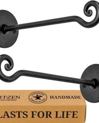 RTZEN Plant Hangers Indoor or Outdoor - Wrought Iron Metal Hanger Indoor Hook - Heavy Duty Wall Bracket Hooks for Hanging Plants Baskets Lanterns Wind Chimes - 2 Pack (Black Swirl Hooks)