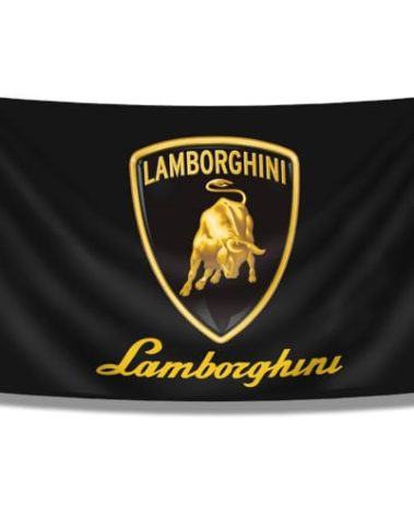 Kasflag Banner Flag Compatible with Lamborghini Black (3x5ft, Anti-fade Poly?150D) For Boys Room/Saturday Night Party/Man Cave