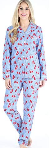 PajamaMania Women's Cotton Flannel Long Sleeve Button-Down Pajamas PJ Set, Cardinal, X-Large