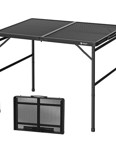 VILLEY Grill Table, 3ft Folding Camping Table with Aluminum Adjustable Legs, Portable Lightweight Camp Table for Beach Picnics and Outdoor Cooking