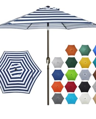 Blissun 7.5 ft Patio Umbrella, Yard Umbrella, Outdoor Market Umbrella with Push Button Tilt Crank (Blue&White)