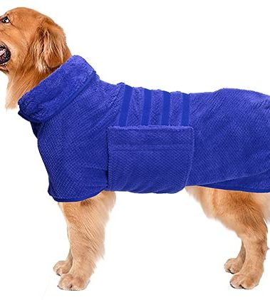 Geyecete Pineapple Grid Fast Drying Super Absorbent Dog Cat Bath Robe Towel - Blue - 3XL