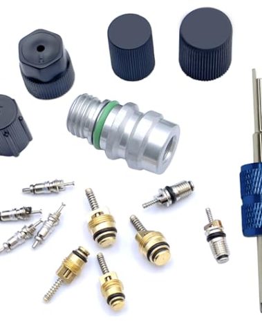 Air Conditioning Valve Core Kit | Cap & Valve AC R12 R134a Teflon Seal Refrigeration A/C Air Conditioning Service Valves Car & HVAC AC System Charging Port Seal Caps Kit
