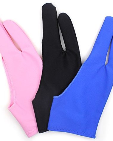SENHAI Digital Artist Gloves for Graphic Tablet Pen Display, 3 Pack Free Size 2 Finger Gloves for drawing painting - Sapphire Blue, Pink, Black