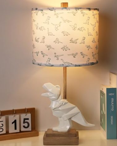 Hamucd Kids Dinosaur Table Lamp for Boys Girls Bedroom 23" Bedside Lamp for Children Gift Cute Small White Nightstand Lamp for Nursery(LED Bulb Included)