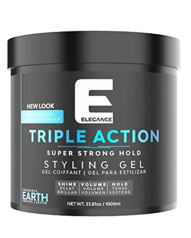 E Elegance Earth Fragrance Triple Action Hair Gel for Men And Women - Super Strong Hold, Extreme Volume, And Long Lasting Shine - Flake Free And Refreshing Fragrance - All Hair Types, 33.8 oz