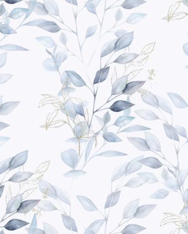 HeloHo 15.35" X 196.8" Blue Leaf Wallpaper Peel and Stick Self Adhesive Removable Wall Paper Waterproof Contact Paper for Bathroom Living Room Bedroom Decor Renter Friendly Wallpaper