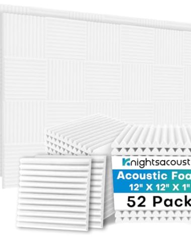 Knightsacoustic 52 Pack White Sound Proof Foam Panels for Walls, 1 X 12 X 12 Inches Acoustic Foam Panels, High Density Acoustic Panels Sound Absorbing, Noise Cancelling Studio Wedges