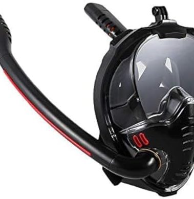 Full Face Snorkel Mask for Adults, Diving and Snorkeling Universal Fit Double Tube Breath Separation Camera Stand Anti-Fog Mirror Independent Exhaust Valve (Black)