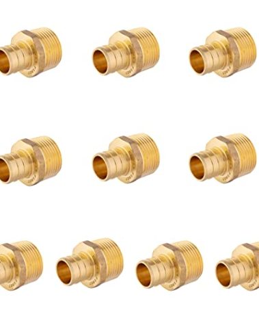 10-Pack EFIELD Barb Crimp Pex 3/4 Inch x 3/4 Inch NPT Male Adapter NPT Brass Fitting, ASTM F1807,(PEX1807021)