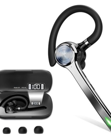 HEIBAS Bluetooth Headset, Wireless Bluetooth Earpiece with 500mAh Charging Case 72 Hours Talking Time Built-in Microphone for iOS Android Cell Phone, V5.1 Hand-Free Headphones for Trucker, Office