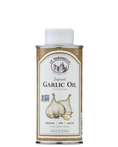 La Tourangelle, Garlic Oil, High Oleic Oil for Cooking Pastas, Salad Dressings, Drizzle on Popcorn, Irresistible Aroma and Flavor, 8.45 Fl Oz