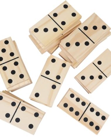 GOTHINK Giant Wooden Dominos Set for Adults and Kids,28pcs Jumbo Natural Wood Black-Dot Dominoes Tiles for Birthday/Holiday Family Party Games,Outdoor Camping Lawn and Backyard Activities 2-4 Players