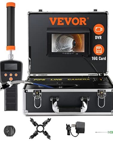 VEVOR Sewer Camera with 512Hz Locator,100 ft/30 m, 7" Pipeline Inspection Kit with DVR Function, IP68, 12 Adjustable LEDs, A 16 GB SD Card for Sewer Line, Home, Duct Drain Pipe Plumbing