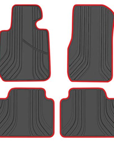 San Auto Car Floor Mat for BMW 3/4 Series Custom Fit F30 F31 F32 F33 F36 320i 328i 335i 2012 2013 2014 2015 2016 2017 2018 Black and Red Rubber Auto Floor Liners Set All Weather Heavy Duty Odorless