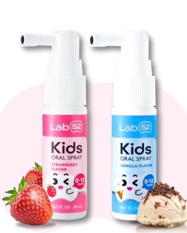 LAB52 Kids Oral Spray, Toddler Toothpaste Helper for Daily Oral Care and Fresh Breath, Children Approved with Fluoride Free for Newborn to Preschoolers, Xylitol (Strawberry & Vanilla)