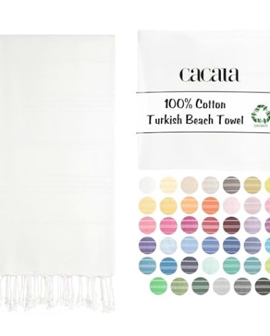 Cacala Lightweight and Thin Turkish Beach Towel 100% Cotton Sand-Free and Quick-Drying Goodness Perfect as an Extra Large Travel Towel, Beach Accessory, or Gift for Beach Lovers, 37 x 70