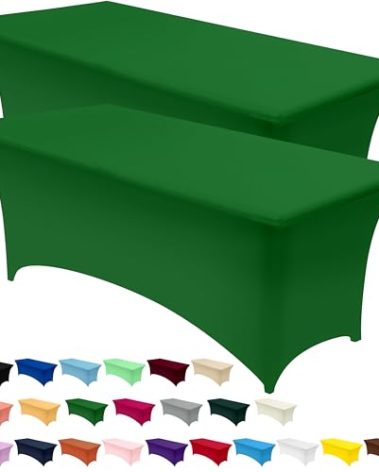 Utopia Kitchen Spandex Tablecloth 2 Pack [6FT, Emerald Green] Tight, Fitted, Washable and Wrinkle Resistant Stretch Rectangular Patio Table Cover for Event, Wedding & Parties [72Lx30Wx30H Inch]