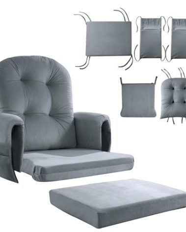 HOMBYS Glider Rocker Replacement Cushions 5 PCS with Storage Side Pocket, Velvet Fabric, Foam & Microfiber Filling, Non-Slip & Washable,Thickened & Supportive, Designed for Glider Rocking Chair