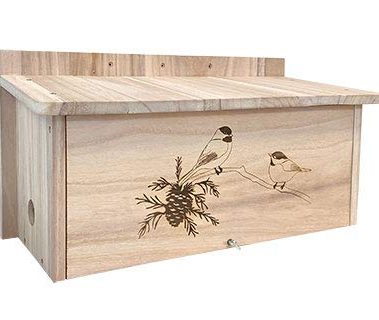 Prime Retreat Horizontal Winter Roost | Wooden Bird Shelter with Dual 1.5" Entry Holes, Internal Perches & Lift-Open Front | Outdoor Winter Bird House for Bluebirds & Songbirds