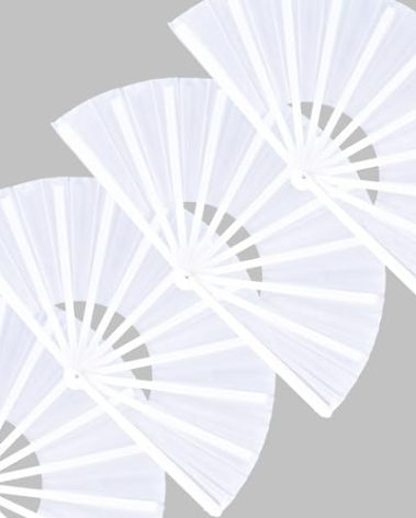 HONSHEN 4 Pack Large Folding Hand Fan, White Chinese Kung Fu Tai Chi Fan Pop Nylon-Cloth Fan For Men And Women Performance, Dance, Decorations, Festival, Gift (4p Folding fan white)