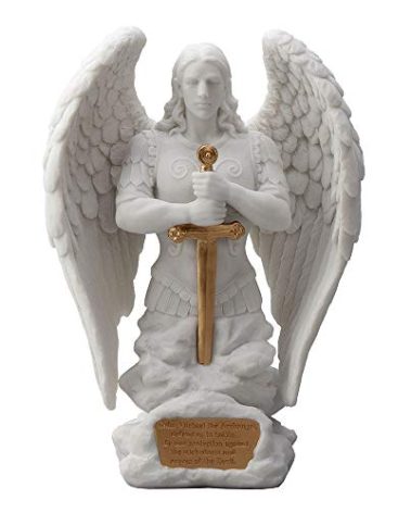 Veronese Design 9.1 Inch Saint Michael Prayer Archangel Monument Marble White Golden Finish Angel Statue