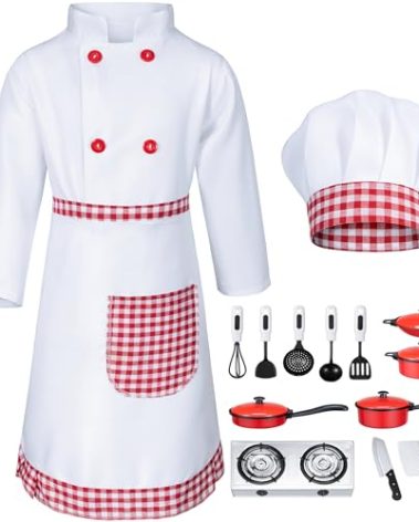 Kids Chef Costume for Boys Girls Kitchen Cooking Party Cosplay 11-12 Years Red