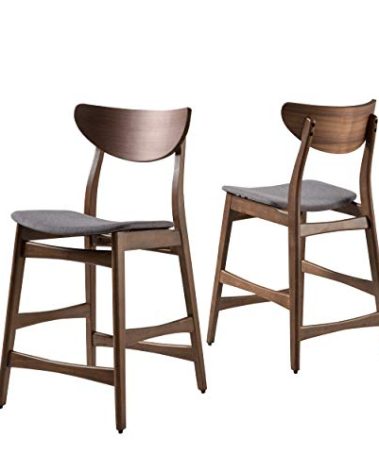 Christopher Knight Home Gavin Counter Chairs, 2-Pcs Set, Textile, Dark Grey / Walnut Finish