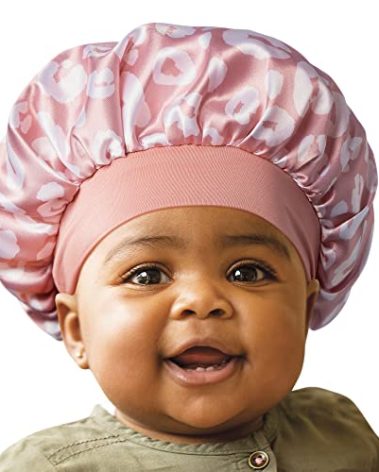 Red by Kiss Baby Satin Bonnet Sleep Cap for Infants,Soft, Stretchy, and Safe, Protects Baby Hair from Frizz & Breakage, Friction Bald Spots (Pink Leopard, 6-18M)
