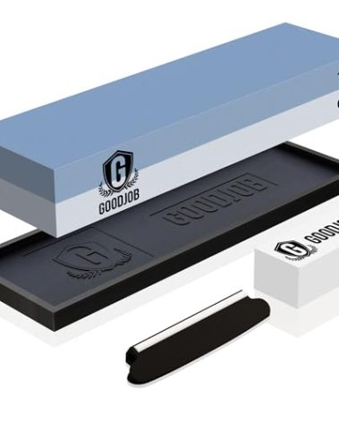 Knife Sharpening Stone Kit - Goodjob Premium Japanese Whetstone Knife Sharpener Stone Set - Dual Grit 1000/6000 Water Stones with Non-Slip Silicone Base, Angle Guide, Flattening Stones