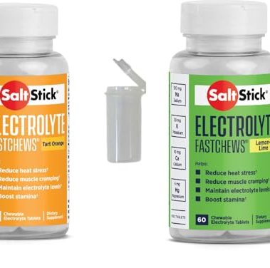 SaltStick FASTCHEWS® Variety 2-Pack - 60 Count Bottles of Tart Orange & Zesty Lemon-Lime with Free Race Ready Tube