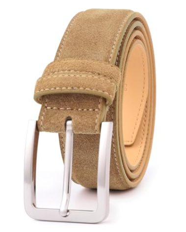 LEAODES LD Men's Belt Casual Genuine Leather Suede Belts for Men 1 3/8" Wide Elegant Golf Dress Belt