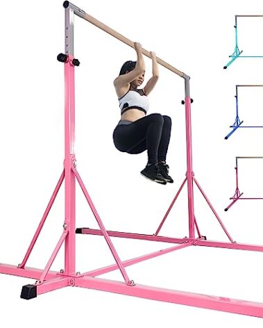 Gymnastics Bar, 5'10” Base length 45" to 71" Adjustable Horizontal Bar for Serious Training, 500 LBS Capacity, Professional Home Gym Equipment with Competition-Grade Beech-covered Fiberglass Bar