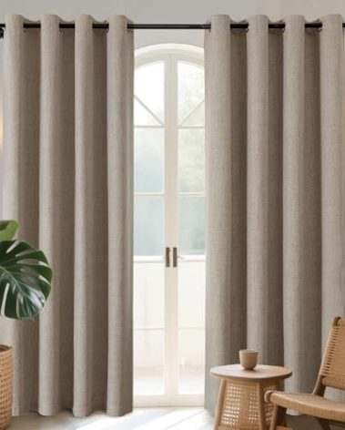 Joydeco Blackout Curtains 90 Inches Long 2 Panels Burg, Room Darkening Curtains for Bedroom, 100% Black Out Textured Thermal Drapes Privacy Protection 2 Panels Set(W52 x L90 Inch, Linen)