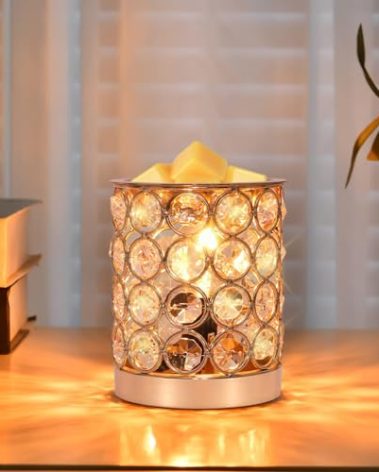 Crystal Wax Melt Warmer Candle Wax Warmer for Scented Wax 2 in 1 Wax Melts Fragrance Warmer Wax Cubes Melter Home Office Deco Night Light Valentines Day Birthday Gifts for Women Mom Girl(01-Gold)