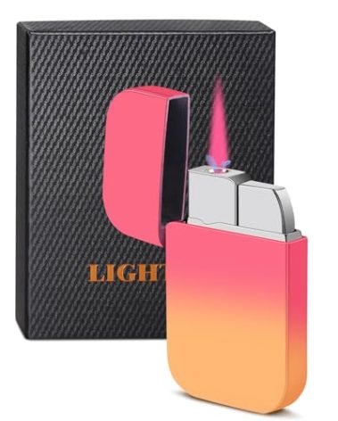 Pink Flame Torch Lighter, Cute Lighter, Refillable Butane Lighter,Windproof Torch Lighter for Outdoor Camping BBQ Candle,Nice Gift for Girls,Women on Birthday,Anniversary(Orange Pink,Without Butane)