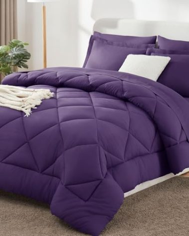 CozyLux Full Size Comforter Sets Purple - 7 Pieces Bed in a Bag Full, Luxury Soft Bed Set for All Seasons, Bedding Set with Down Alternative Comforter, Sheets, Pillowcases & Shams
