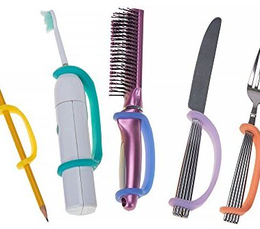 EazyHold Silicone Universal Cuff Aid for Limited Hand Grip, Cerebral Palsy, Therapy, Adaptive Eating Tableware Spoon Fork Holder, Disabled Assistive Equipment (Youth to Adult-5 Pack)