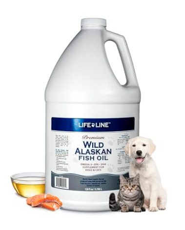 Life Line Pet Nutrition Wild Alaskan Fish Oil for Dogs and Cats 128oz – Omega 3 Fish Oil Supplement for Skin & Coat, Brain, Eye & Heart Health