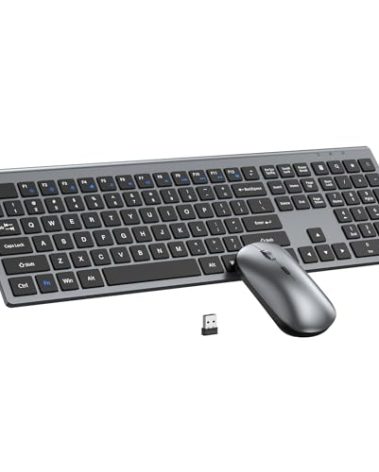 Wireless Keyboard and Mouse Combo, Full Size Keyboard and Mouse, Long Battery Life, Optical Mouse, 2.4G Lag-Free Cordless Mice Keyboard Set Ultra Slim Design for Computer, Laptop, PC, Mac, Windows