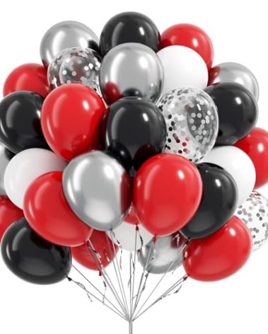 Red and Black Balloons, 60pcs 12inch Red Black White Silver Confetti Balloons for Graduation Birthday Party Decorations