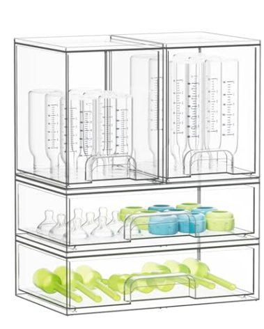 SpaceAid Bottle Storage Organizer Baby - Acrylic Bottles Station Organizer Container, Stackable Clear Drawers for Countertop, Vanity, Bathroom, Cabinet, Pantry Organization, 4 Pack, 2M2L, 14.4" H