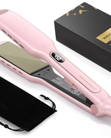 Wavytalk Wet to Straight Hair Straightener, Titanium 1.75 Inch Wide Vent Sesh Flat Iron for Damp or Dry Hair, Straightener with Dual Voltage Leave Silky Smooth Look, 20% Faster Styling, Pink