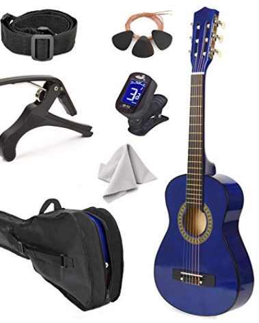 30" Left Handed Wood Guitar with Case and Accessories for Kids/Girls/Boys/Teens/Beginners (Blue)