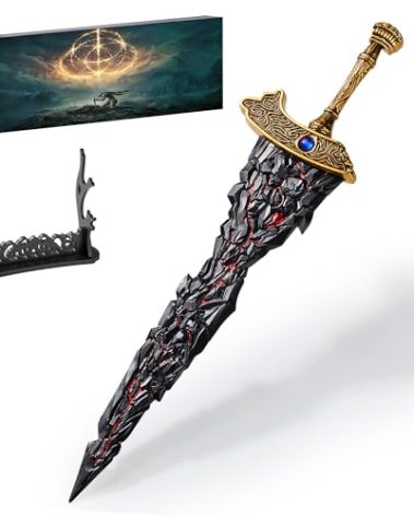 RACEROCKET Eldens Rings Maliketh's Black Blade Sword Model – 11.8-Inch Metal Craft Sword, Peripheral Prop with Display Stand, Action Figure Collectible Toy, Desk Decor, Gift